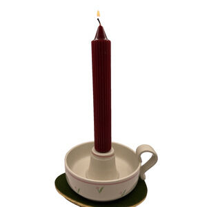 Vintage Finger Loop Handled Candlestick Holder Pink Flowers Teleflora 1985 Japan